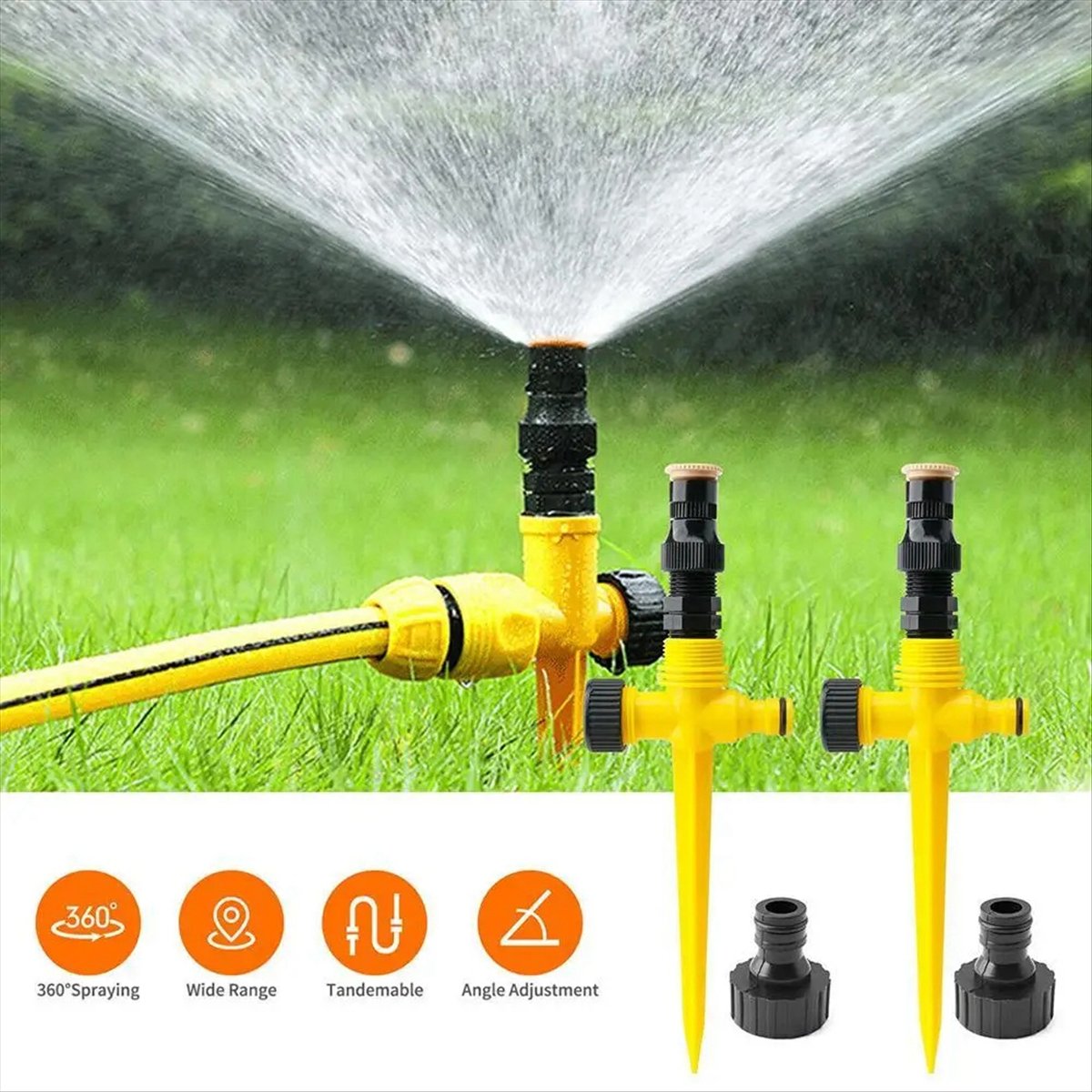 Gardening Tools Yellow - AT16 Garden Sprinkler 360° Rotating Irrigation
