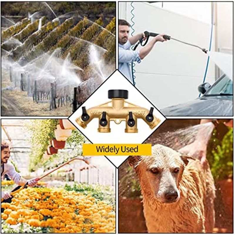 Gardening Tools Yellow - ABNQ 4 Way Brass Hose Splitter,